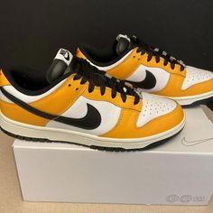 Mens Nike Dunk Low By You Yellow/White/Black Athletic Shoes. Size 9. Great Condition! Awesome Shoes!!!. Black Athletic Shoes, Awesome Shoes, Nike Dunk Low, Dunk Low, Nike Dunk, Nike Dunks, Nice Shoes, Yellow White, Nike Men