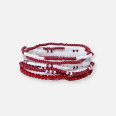 Game Day Color Block Beaded 10 Strand Stretch Bracelets Dark Red + White Bracelet Pack, Sage Color, Minimal Aesthetic, Stackable Bracelets, Strand Bracelet, Gameday Outfit, Glass Beaded Bracelets, Football Mom, Accessories Branding