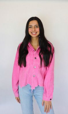 DETAILS: ♡ Hot Pink Corduroy jacket ♡ Fall/Winter essential ♡ Size up for an oversized look ♡ 100% Cotton ♡ Model is wearing a size Small Pink Corduroy Jacket, Fall Winter Essentials, Corduroy Jacket, Winter Essentials, Fall Jackets, In Hot, Hot Pink, Fall Winter, Pink