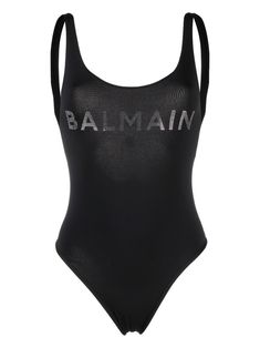 black studded logo detail U-neck sleeveless stretch-design Be mindful to try on swimwear over your own garments. Designer Bathing Suits, One Piece Logo, Designer Beach Wear, Swimsuit Design, Black One Piece Swimsuit, Be Mindful, Costume Intero, Beachwear For Women, U Neck