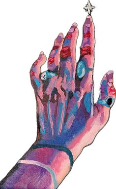 a drawing of a hand holding a star in it's left hand with multiple colors