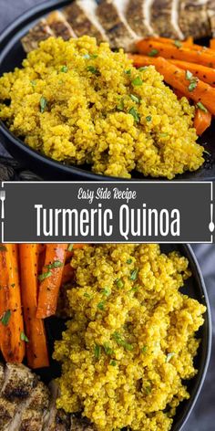 two bowls filled with different types of food and the words easy side recipe turmric quinoa