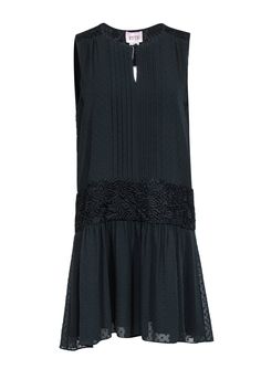 Current Boutique-Marchesa Rose - Black Clip Dot Rib Dress w/ Lace Detail Sz M Prim And Proper, Dotted Design, Rib Dress, Chic Shop, Darling Dress, Buy Shoes Online, Lace Inset, Ribbed Dresses, Marchesa