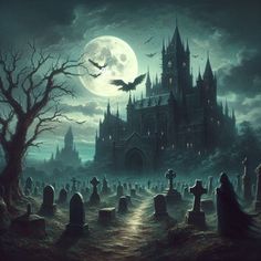 Haunted Graveyard, Gothic Mansion, Dark Castle, Gothic Horror, Gothic House, Dark Forest, Halloween Pictures, Graveyard, Horror Art