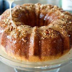 a bundt cake sitting on top of a glass plate