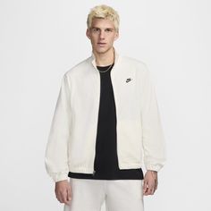 Clean and classic, this knit full-zip top gives you a versatile midweight layer you can wear throughout the year. Casual Nike Fleece Jacket, White Track Jacket With Ribbed Collar For Winter, Classic Winter Track Jacket With Ribbed Cuffs, Nike Crew Neck Outerwear For Fall, Classic Crew Neck Spring Outerwear, Nike Cotton Athleisure Outerwear, Classic Cotton Track Jacket For Spring, Classic Spring Cotton Track Jacket, Nike Cotton Casual Track Jacket