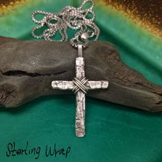 "This Rustic Sterling Silver Cross is completely Hand Crafted by Me in my Studio using Natural Tree Bark! The Cross Pendant is available in a Large (approx. 1 1/2\" x 1 1/16\") or Small size (approx. 1 1/4\" x 7/8\") and hangs on an Oxidized Sterling Silver Box Chain. The bail adds 1/4\" to the length. The chain comes in a length of 18\", 20\", 24\", or 30\". You may also order the Pendant alone without a chain. (Prices vary) A wire wrap is added to the center in your choice of Copper, Sterling Necklace Man, Silver Cross Necklace, Natural Tree, Christian Necklace, Necklace Cross, Mens Crosses, Silver Tree, Christian Jewelry, Silver Box