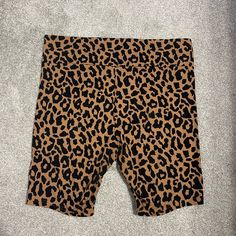 Nwot Women’s Size Xxl, Cotton Bike Shorts Brown Stretch Workout Shorts, Stretch Brown Workout Shorts, Brown Stretch Shorts For Loungewear, Stretch Brown Shorts For Loungewear, Fitted Brown Biker Shorts, Fitted Brown Mid-thigh Length Shorts, Stretch Leopard Print Short Bottoms, Stretch Leopard Print Short Length Bottoms, Brown Workout Bottoms With Built-in Shorts