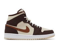 Wmns Air Jordan 1 Mid SE 'Cream Dark Chocolate' - Air Jordan - DO6699 200 - cream/dark chocolate/oatmeal | Flight Club Cream Jordan 1s, Jordan 1 Size 3, Air Jordans Brown, Sneaker Head Aesthetic, Brown Jordans, Jordan 1 Colorways, Brown Jordan 1, Dark Chocolate Oatmeal, Brown Trainers