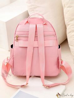 Bird in Bag - Professional Waterproof Quilted Backpack with Graphic Bag Charm, Perfect for Outdoor Travel and Back to School for Graduate, Teen Girls, Soph Cute Backpack For Outdoor Use, Cute Outdoor Backpack Bag, Cute Backpack For Outdoor, Cute Nylon Travel Bag, Portable Pink Nylon Backpack, Cute Everyday Nylon Backpack, Pink Bags For Outdoor And Back To School, Pink Rectangular Nylon Backpack, Rectangular Pink Nylon Backpack