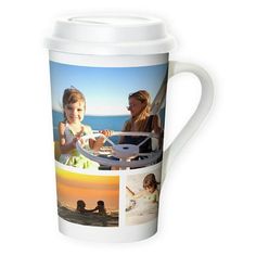 a coffee cup with pictures of people on it