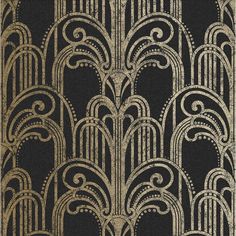 a black and gold wallpaper with an intricate design