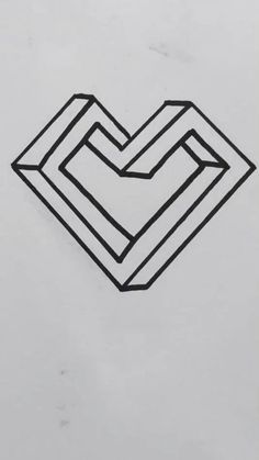 a black and white drawing of an arrow in the shape of a heart on a piece of paper