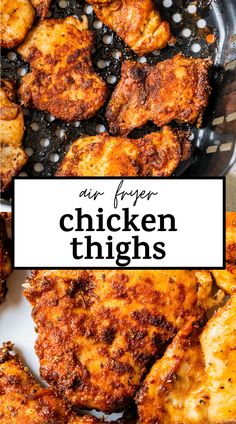 chicken thighs in a pan with the title overlay