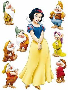 snow white and seven dwarfs from snow white and the seven dwarfs disney princesses, all in different poses