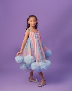 Dancing through a rainbow of colors in this adorable little girls dress! 🌈✨ The multi-colored tulle ,straps and tulle pom-pom hem make it extra fun and twirl-worthy! Pom Dress, Tulle Straps, Tulle Poms, African Suit, Pom Pom Dress, Dress Home, Kids Style, Girls Dress