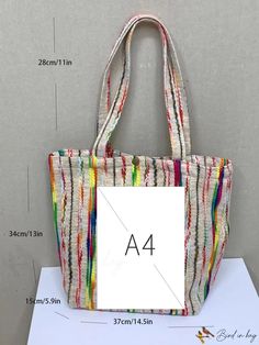 BirdinBag - Chic Striped Shopper Bag with Patch Detail Bags Tote, Shoulder Tote Bag, Shopper Bag, Shoulder Tote, Womens Tote Bags, 4 Inch, Size Medium, Tote Bag, Color