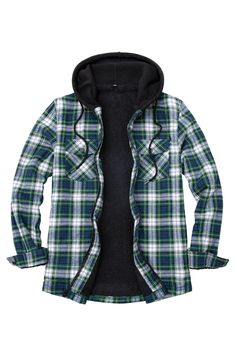 Material:Shell:60% Cotton,40% polyester;Lining:100% polyester. Hooded sherpa lined long sleeve shirt hoodie jacket with full zipper front closure to keep the cold away,quality outdoor wear. Attached textured knit lined hood with drawcord, 2 snap button front dual chest pockets and 2 side hand pockets, plaid print shirt jacket. Quilted polyester padding sleeves for easy on/off. Garment Care:Machine Wash:Normal Cycle,Hang Dry. Style: Shirt Jacket with Hood. Long Sleeve Hooded Jacket With Pockets For Camping, Long Sleeve Hooded Jacket For Camping, Long Sleeve Hooded Jacket For Winter Camping, Winter Flannel Shacket For Outdoors, Winter Outdoor Flannel Shacket, Hooded Outerwear For Fall Camping, Plaid Flannel Outerwear For Outdoor, Hooded Fall Outerwear For Camping, Plaid Flannel Shirt For Winter Outdoor Activities