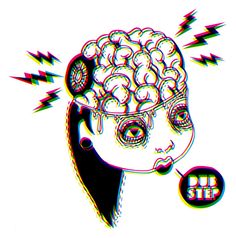 a drawing of a woman's head with an electric shock coming out of her brain