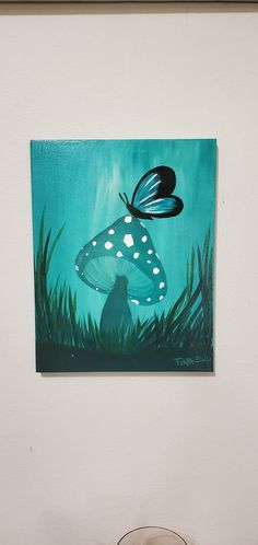 a painting of a mushroom with a butterfly on it