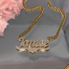 FREE US SHIPPING TODAY ONLY! •Starting under $50 this week only! Purchase multiple and save!! •Buy Now Pay Later with interest free installment payment options! Just choose the provider of your choice after adding your shipping info! This personalized beauty is the perfect accessory to compliment any style! Our stunning custom frosted unisex/womens name necklace will stand out in any room! Goes with every look and comes in Gold, Rose Gold or Silver! We have the best quality & the best prices for Name Plate Necklace Gold, Quince Necklace, Custom Gold Jewelry, Quinceanera Jewelry, Charm Bracelets For Girls, Name Plate Necklace, Dope Jewelry Accessories, Expensive Jewelry Luxury, Custom Bling