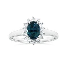 Princess Diana Inspired GIA Certified Oval Teal Sapphire Tapered Ring with Halo Princess Diana Engagement Ring, Diana Engagement Ring, Ring With Halo, Sapphire Halo Ring, Montana Sapphire Ring, Teal Sapphire, Bracelet Love, Modern Engagement Rings, Pink Sapphire Ring