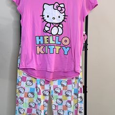 Hello Kitty Woman’s Pajamas Sleepwear Set Size Small Cute Multicolor Sleepwear For Loungewear, Hello Kitty Print Summer Sleepwear, Hello Kitty Summer Sleepwear, Casual Hello Kitty Sleepwear, Cute Hello Kitty Print Sleepwear For Bedtime, Cute Hello Kitty Loungewear Sets, Playful Hello Kitty Print Sleepwear For Pajama Party, Cute Hello Kitty Sleepwear For Bedtime, Cute Hello Kitty Print Sleepwear