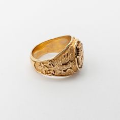 The design of this ring has been created for Catholic Bishops in Poland. Only selected were awarded with permission to wear it. Ring represents the Historic Polish White Eagle engraved on either side of the ring. The top design is an image of Our Lady of Czestochowa (Matka Boska Czestochowska) in front of Independence Eagle on top of the Scouts Badge. 14K Yellow Gold Ring face measures 0.562" x 0.687" Made in Poland Packaged in gift jewelry box. Gold prices fluctuate often. What you see online is today's price. 14K Yellow Gold Ring face measures 0.562" x 0.687" Made in Poland Packaged in gift jewelry box. Gold prices fluctuate often. What you see online is today's price. Ceremonial 14k Gold Signet Ring With Polished Finish, 14k Gold Ceremonial Signet Ring With Polished Finish, Diamond Intaglio Jewelry, Round Diamond Intaglio Jewelry, Classic Engraved Rings For Ceremonial Occasion, Ceremonial Yellow Gold Diamond Ring, Classic Engraved Rings For Ceremonies, Diamond Engraved Open Ring With Polished Finish, Classic Ceremonial Engraved Rings