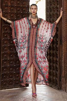 Shop for Rajdeep Ranawat Multi Color Verusha Silk Kaftan for Women Online at Aza Fashions Rajdeep Ranawat, Kaftan For Women, Silk Kaftan, Designs For Dresses, Designer Gowns, Kids Sleepwear, Designer Wear, African Dress, Festival Wear