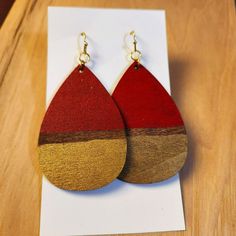 Hand Painted Handmade Lightweight 2" Wooden Teardrop Earrings Lead & Nickel Free. Reversible, Two Sided Design. Like Getting Two Pairs Of Earrings In One. Condition Is "New With Tags". Please Visit My Other Listings. I Have More Handmade By Me Items And Eclectic Collectibles For Sale. Teardrop Earrings, Red Gold Earrings, Kansas City Chiefs, Valentine Gift, Love Gift, Gift For Teen, Gift For Woman, Statement Earrings, Large Earrings Handmade Red Teardrop Earrings, Red Dangle Earrings For Everyday, Red Dangle Earrings For Everyday Wear, Everyday Red Dangle Earrings, Handmade Adjustable Red Teardrop Earrings, Adjustable Handmade Red Teardrop Earrings, Wooden Teardrop Earrings, Gold Bead Earrings, Peach Earrings