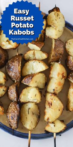 potatoes on skewers with text overlay that reads easy russian potato kabobs