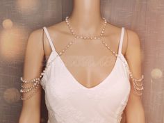 Handmade Pearl Shoulder Necklace,bridal Shoulder Jewelry,pearl Necklace,shoulder Necklaces,party Jewelry - Etsy White Pearl Body Jewelry With Pearl Chain, Pearl Beaded Body Chain For Wedding, White Beaded Pearl Body Jewelry, Party Body Chain With Pearl Detail, Elegant White Body Jewelry With Pearl Chain, Elegant White Pearl Chain Body Jewelry, Elegant Beaded Chain Pearl Necklace For Wedding, Elegant Beaded Body Chain For Wedding, Elegant Pearl Necklace With Beaded Chain For Wedding