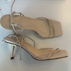 * Cult Gaia Leather Sandals * Neutrals * Wrap-Around Straps & Tie Closures Heels: 3.25" Cult Gaia Clutch, White Leather Sandals, Cult Gaia, White Leather, Leather Sandals, Women's Shoes Sandals, Shoes Sandals, White Gold, Sandals