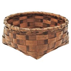 a wooden basket is shown on a white background