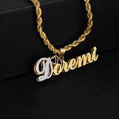 Personalize a 3D double plated nameplate necklace with the name of your choice. 24k gold plated with high grade stainless steel. Perfect gift for yourself or a loved one. Name Pendant is removable and can be placed on another style necklace. 24K gold plated Nickel and Lead Free Hypoallergenic Custom Name Gold Plated Necklace As Personalized Gift, Custom Name Gold Plated Necklace For Personalized Gift, Customized Silver Name Necklace Gold Plated, Customized Silver Gold-plated Name Necklace, Gold Plated Custom Nameplate Necklace, Custom Name Gold Plated Nameplate Necklace, Gold Stainless Steel Custom Name Jewelry, Custom Name Gold Stainless Steel Jewelry, Personalized Stainless Steel Nameplate Necklace