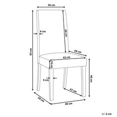 a white chair with measurements for the seat and back side, in front of a white background