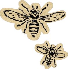 two bees with black and white designs on them