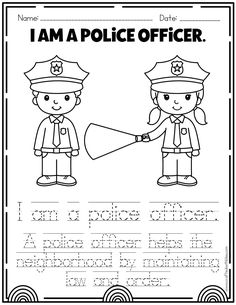 the police officer worksheet for kids to learn how to write and draw it