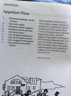 an open book showing instructions on how to make appetizer pizza with kids and adults