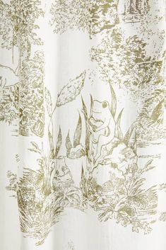 an image of a shower curtain with animals in the woods