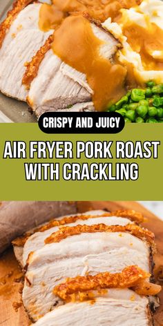 crispy and juicy air fryer pork roast with gravy on the side