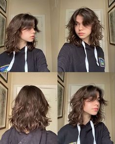 Short Fluffy Hairstyles, Fluffy Hairstyles, Curly Wolfcut, Wolfcut Hair, Short Grunge Hair, Haircut Straight, Long Wolfcut Haircut, Haircut Curly