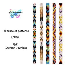 the 5 bracelet patterns are shown in different colors