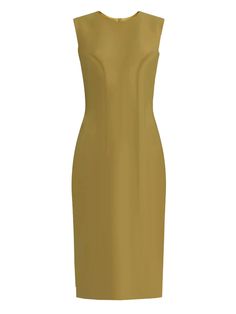 Krew High Quality Medium Olive Sheath Dress – Caeli Couture Classic Bodycon Dress With Straight Neckline, Elegant Daywear Bodycon Dress, Elegant Bodycon Midi Dress For Daywear, Elegant Bodycon Dress For Daywear, Elegant Structured Sleeveless Dress, Classic Bodycon Sheath Midi Dress, Classic Sleeveless Bodycon Midi Dress, Elegant Knee-length Sleeveless Dress For Daywear, Elegant Sleeveless Knee-length Dress For Daywear