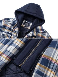 Introducing the ultimate wardrobe staple: The Men's Hooded Flannel Jacket. This versatile piece of outerwear offers unparalleled comfort and style, perfect for any man who wants to look effortlessly cool. Crafted from premium quality flannel, this jacket is equal parts cozy and durable. The soft hood and adjustable drawstring provide extra protection from the elements, making it the perfect choice for chilly days. The jacket's relaxed fit and classic plaid pattern give it a timeless appeal that never goes out of style. Wear it with your favorite jeans and sneakers for a casual look, or dress it up with slacks and oxfords. Whether you're running errands around town or exploring the great outdoors, this Men's Hooded Flannel Jacket is sure to become a go-to piece in your wardrobe. Get yours t Lined Flannel Shirt, Tactical Shirt, Flannel Fashion, Hooded Flannel, Varsity Jacket Men, Carhartt Pants, Army Shirts, Korean Fashion Casual, Mens Flannel Shirt