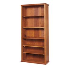 a wooden bookcase with three shelves on each side