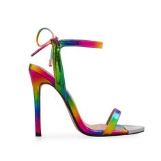 Rainbow Heels For Party, Rainbow Heels For Spring Party, Rainbow Open Toe Heels For Party, Rainbow Round Toe Sandals For Party, Rainbow Sandals With Round Toe For Party, Trendy Colorful Party Sandals, Neon Sandals, Summer Heels, Wardrobe Accessories