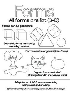 Elements of Art #3 - Forms Coloring Page AND Poster Form Elements Of Design, Form Element Of Art, Elements Of Design Form, Art Fundamentals, Art Rubric, 3d Forms, Art Analysis, Art Assignments, Visual Elements