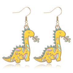 PRICES MAY VARY. [DINO ANIMAL EARRINGS FOR women]:Cute cartoon dinosaur earrings are made of alloy, combined with fish hook design, convenient to put on and take off without falling off easily, durable, safe and lightweight, not easy to break or fade, so you can keep them for quite a long time. [DINOSAUR DROP EARRINGS]:Dinosaur shaped earrings,lovely and funny,make you become attractive and focus in the crowds. Gold dinosaur stud earrings come in chic and minimalist, giving people a kind of swee Dino Earrings, Earrings Dinosaur, Frog Earrings, Earrings Funny, Cat Stud Earrings, Funny Jewelry, Yellow Animals, Dinosaur Earrings, Girl Dinosaur