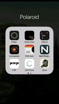 an iphone screen with icons on it and the text polaroid in white above them